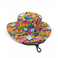 British flag digital print bucket hat with wide brim and adjustable windproof strap - One Size / Pink Vintage Print