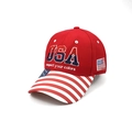 Red washed baseball cap with 3D USA embroidery and American flag patterns on the brim - Adjustable / Red