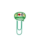 Green metal soccer paper clip featuring I Love Soccer text on white bubble design - I Love Soccer Dialog Style (583-06)