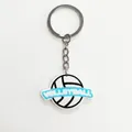 Sporty blue and white volleyball keychain with flexible PVC charm and metal ring - Blue White Volleyball(YSK161-05)