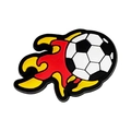 Ciondolo per scarpe calcio fiammeggiante in PVC per zoccoli con motivo fuoco rosso e giallo - Pallone da Calcio con Fiamme (MQ161-02)