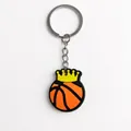 Creative basketball PVC keychain featuring a yellow crown detail and metal keyring - Crown Basketball(YSK161-08)