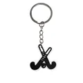 Sporty PVC keychain featuring black and white hockey sticks and ball with metal ring - Crossed Hockey Sticks(YSK161-13)