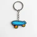 Sky blue skateboard keychain made of soft PVC with silver metal ring and orange wheels - Sky Blue Skateboard(YSK161-14)