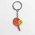 Tennis racket and ball sports keychain with red rubber paddle and yellow ball charm - Red Tennis Racket(YSK161-19)