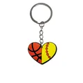 Soft PVC heart-shaped sports keychain featuring basketball and softball textures - Heart Shape Sports Puzzle(YSK161-23)