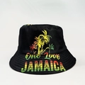 Reversible black cotton bucket hat with colorful One Love JAMAICA palm tree print - M (56-58cm) / Tropical Jamaica Style (One Love JAMAICA)
