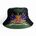 Haiti flag emblem bucket hat in black and green with coat of arms and reinforced stitching - M (56-58cm) / Haiti Flag