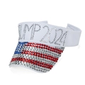 White sun visor hat with TRUMP 2024 rhinestones and American flag pattern on brim - 2024 White Slogan Style