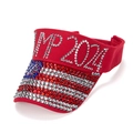 Red canvas sun visor with TRUMP 2024 rhinestones and American flag pattern - 2024 Red Slogan Style