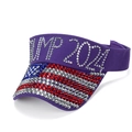 Purple Trump 2024 sun visor hat decorated with American flag rhinestone patterns - 2024 Purple Slogan Style