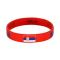 Red silicone sports wristband with Serbia national flag and blue embossed SERBIA text - Serbia