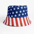 Reversible bucket hat featuring American flag stars and stripes design for soccer fans - Blue White Star Red White Vertical Stripes USA Style