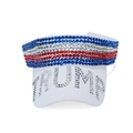 White sun visor hat with American flag rhinestones and silver TRUMP lettering - White Initials Style