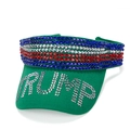 Green rhinestone sun visor hat with TRUMP lettering and patriotic colored crystal gems - Green Initials Style