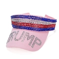 Pink sun visor cap featuring sparkling TRUMP rhinestone letters and colorful sequin accents - Pink Initials Style