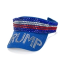 Blue Trump sun visor hat with sparkling rhinestones and American flag color accents - Blue Initials Style