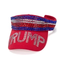Red sun visor hat with sparkling rhinestones and Trump logo lettering decoration - Red Initials Style