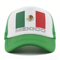 Green Mexico World Cup trucker hat with mesh back and national flag print on front - White Green Colorblock Mexico Flag Letter Trucker Hat (MEXICO)