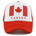 Red and white Canada flag trucker hat with breathable mesh back and maple leaf print - Red White Canada Maple Leaf Letter Trucker Hat (CANADA)