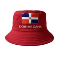 Red reversible bucket hat featuring Dominican Republic flag and Americana text print - Red Dominican Republic Flag Letter Style (DOMINICANA)