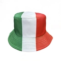 Reversible bucket hat with Italy flag colors in green, white, and red vertical stripes - Italy Green White Red Patchwork Style