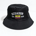 Black bucket hat featuring Ecuador flag and Est. 1830 text with reinforced stitching - Black Ecuador Theme Style (ECUADOR EST. 1830)