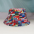 Reversible bucket hat with world flags print featuring Canada, USA, and Mexico motifs - World Multi-country Flags All-over Patchwork Print Style