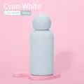 350ml minimalist stainless steel vacuum flask in mint white with round cap - Cyan White
