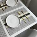 Striped paper rope woven placemat in grey and cream for elegant table decor - Light Gray Striped Woven