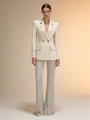Elegante blazer doppiopetto bianco sporco con pantaloni di paillettes argento lucido - S / Bianco Sporco