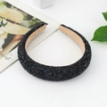 Sparkling black rhinestone padded headband with premium velvet lining for women - Extra Wide / Black Zircon