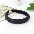 Sparkling black rhinestone headband with thick padded design and soft velvet lining - Wide Style / Black Square Block Style