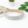 Padded silver rhinestone headband with sparkling rectangular crystals in wide style - Wide Style / White Square Style