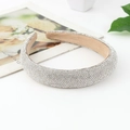 Padded headband covered in sparkling silver rhinestones with a soft beige lining - Wide Style / White Zircon