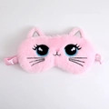 Plush pink cat sleep mask with embroidery and soft faux fur texture for women - Pink
