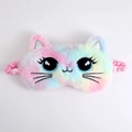 Rainbow gradient plush cat sleep mask with embroidery and soft satin head strap - Iridescent
