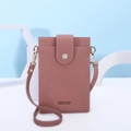 Detail of pink faux leather phone bag with lychee texture and gold metal hardware - Deep Pink