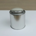 Round silver tinplate tea canister with double-lid seal and metallic finish - Polished Plain Iron