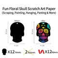 Kit de arte de raspado de calavera con 12 tarjetas de colores para manualidades de Halloween - Set de Rascar de Calavera de Flores Pequeño (GG-12)