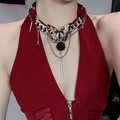 Gothic butterfly and red rose layered necklace with a silver cross pendant - Gothic Evil Eye Butterfly Rose Necklace