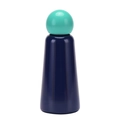 Deep blue stainless steel insulated water bottle with a spherical green lid - 500ml / Green & Indigo