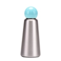 Modern silver stainless steel thermal flask with a creative blue spherical lid top - Azure & Silver