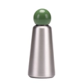 Cone-shaped stainless steel insulated bottle with creative bright green spherical lid - Army Green & Silver