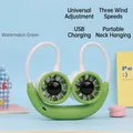 Portable watermelon green neck fan with adjustable silicone hose and 3-speed airflow - Double Turbo Style (DD8225) / Green