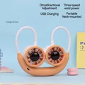 Orange-brown portable neck fan with dual-head cartoon design and USB charging - Double Turbo Style (DD8225) / Orange