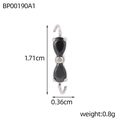 Silver stainless steel double-hole clover connector with black stones, 1.71cm length - Silver Black Stone Bow Connector (BP00190A1)