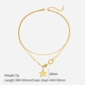 French vintage double-layered gold stainless steel necklace with star and moon charms - Gold Star Pattern