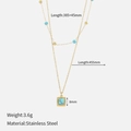 Double layered gold plated stainless steel necklace with blue turquoise pendant detail - Double-layer / Turquoise Square Double Layer Necklace