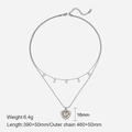 Silver double layer stainless steel necklace with evil eye heart pendant design - Double-layer / Double Layer Evil Eye Heart Necklace (31#)